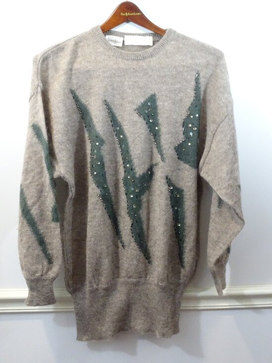 Escada Crew Neck Sweater Brown Mohair Blend Western Germany...